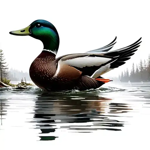 mallard duck flying in flooded timber tattoo design idea