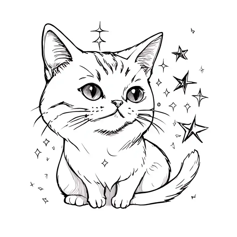 cat and star filled sky tattoo design idea