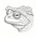 profile portrait of an old frog in glasses and a head scarf with a lace border tattoo design idea