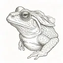 profile portrait of an old frog in glasses and a head scarf with a lace border tattoo design idea