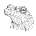 profile portrait of an old frog in glasses and a head scarf with a lace border tattoo design idea