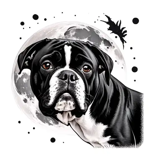 moon with boxer dog breed black grey tattoo tattoo design idea