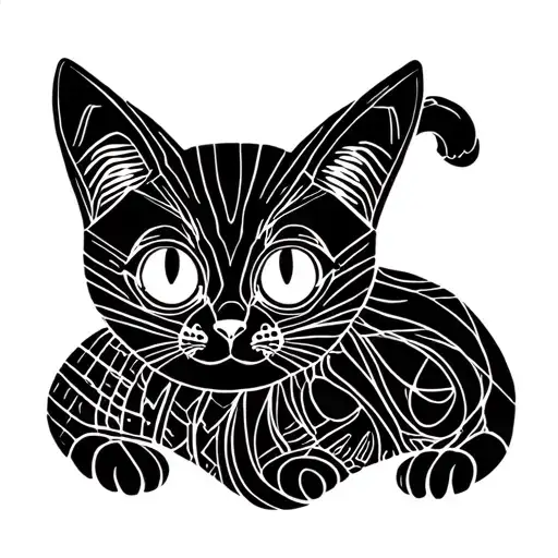 Coraline cat curled tattoo design idea