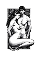 woman and naked man sex tattoo design idea