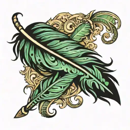 black feather with green highlights  tattoo design idea
