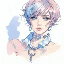  Sissy Slave Pink Leather Collar-with-chain-leash Pixie-cut Brown Hair Blue Eyes Flat Chest tattoo design idea
