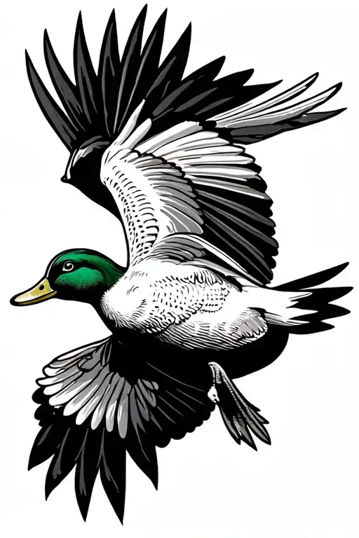 mallard duck in flight tattoo design idea