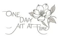 " one day at a time" in simple font with a magnolia flower tattoo design idea
