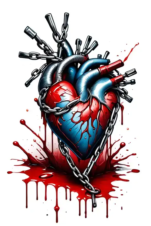 bloody chained heart tattoo design idea