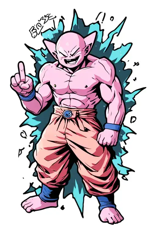majinn kid buu flipping middle finger while surrounded by ghost buu's tattoo design idea