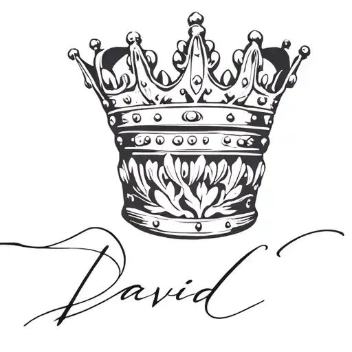 the name david cursive writing and a kings crown for a female neck   tattoo design idea