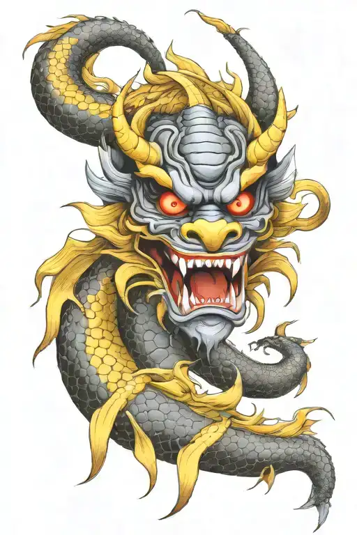 japanese dragon and oni mask tattoo design idea