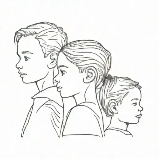 three child profiles overlapping tattoo design idea