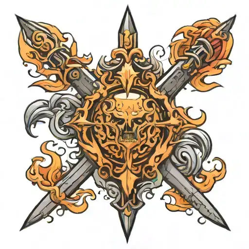 sun flaming sword tattoo design idea