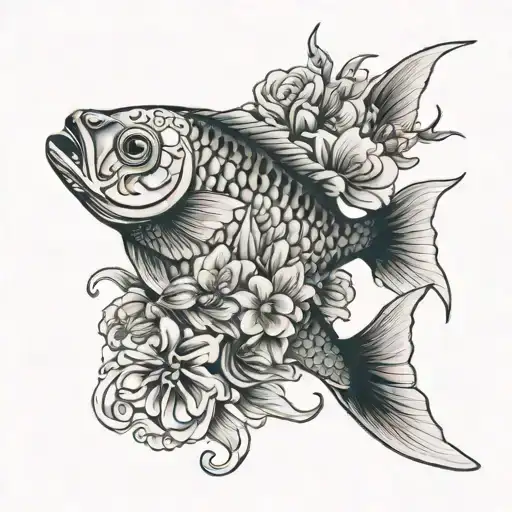 fish with flowers growing tattoo design idea