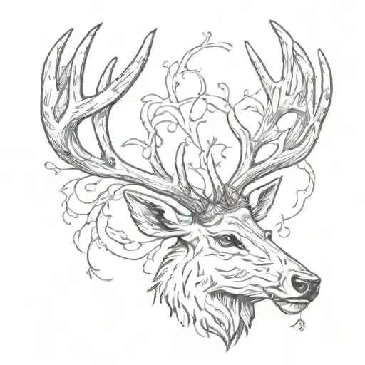 whitetail deer antlers tattoo design idea