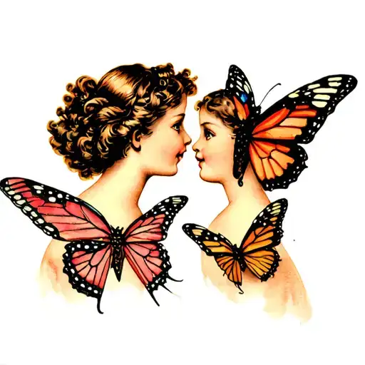 two daughters and one son, butterflies flying tattoo design idea