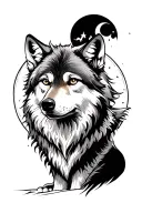 Wolf and Moon tattoo design idea