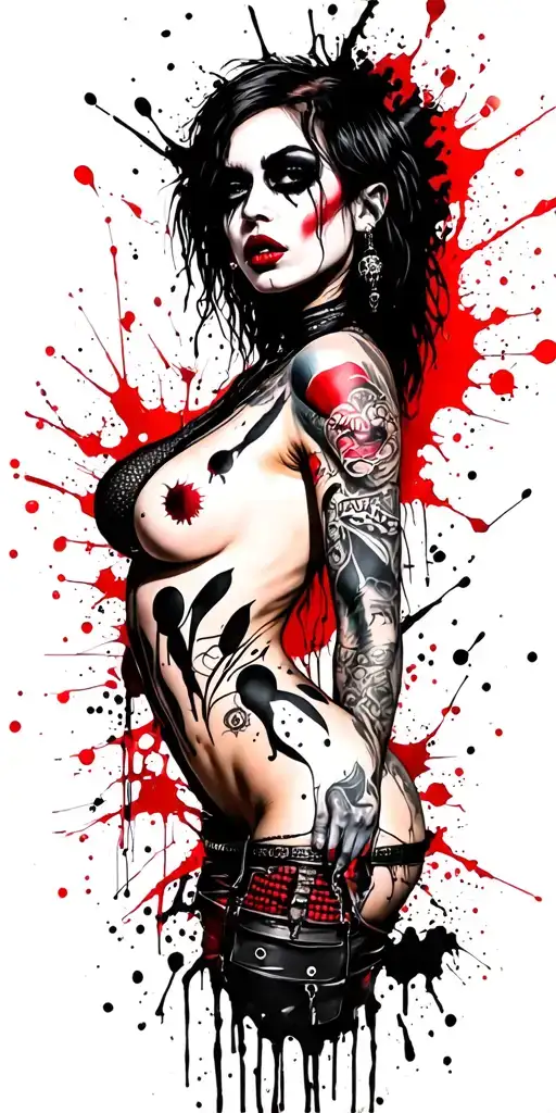 darkly alluring full nude goth girl rocking out tattoo design idea