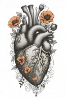 abstract design human heart, poppies, anemones, music, love tattoo design idea