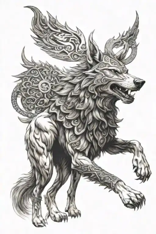viking wolf howling tattoo design idea
