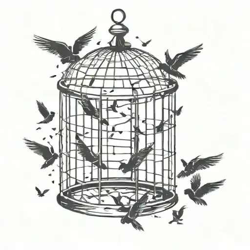 birds flying away from a ripped open cage tattoo design idea