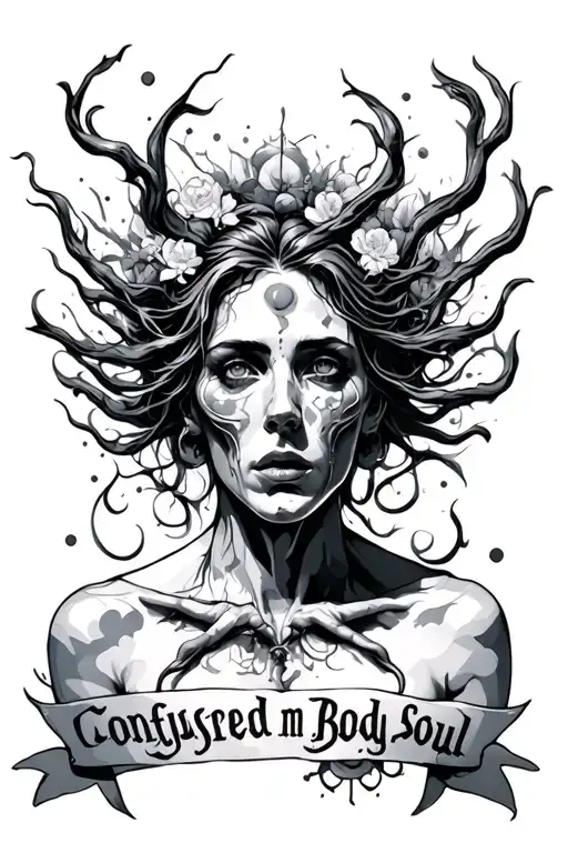 confused mind body soul tattoo design idea