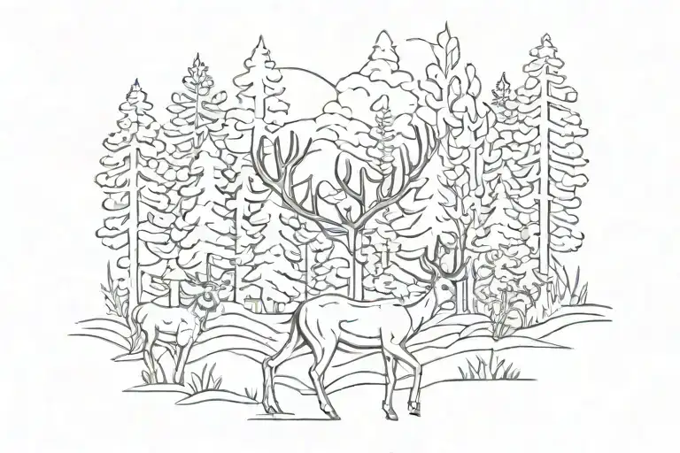 one deer forrest line tattoo design idea