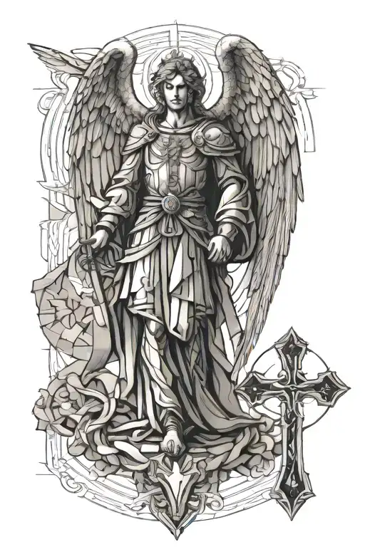 st michael archangel and cross tattoo design idea
