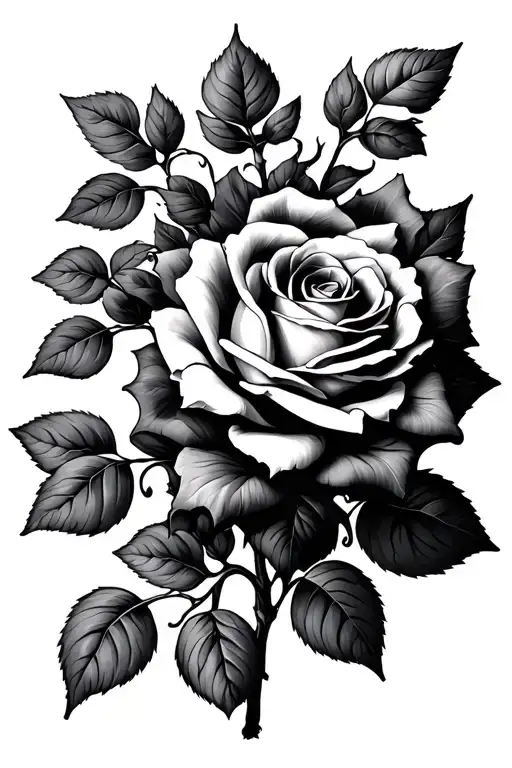 roses with long vines growing and leaves tattoo design idea