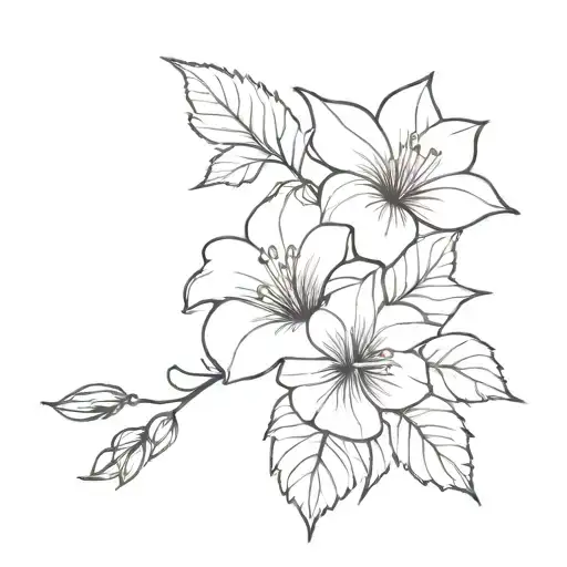 a fineline tattoo of a flower bouquet with 2 violet flowers and 2 morning glories and a small amount of foliage.  tattoo design idea