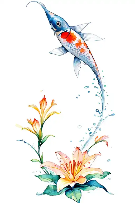 koi fish and canna lily flower tattoo design idea