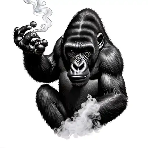 realist gorilla smoking tattoo design idea