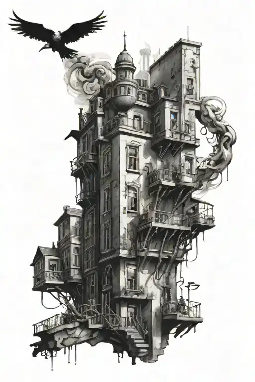 leap of faith between buildings designed tattoo design idea