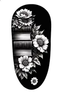stack of books behind a half sleeve of flowers tattoo design idea