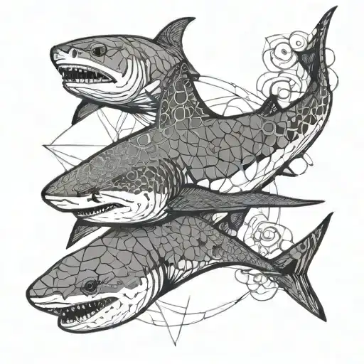 shark and sea turtle tattoo design idea