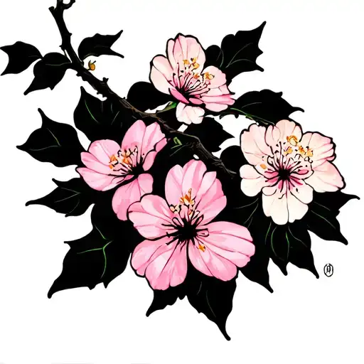 three cartoon cherry blossoms tattoo design idea