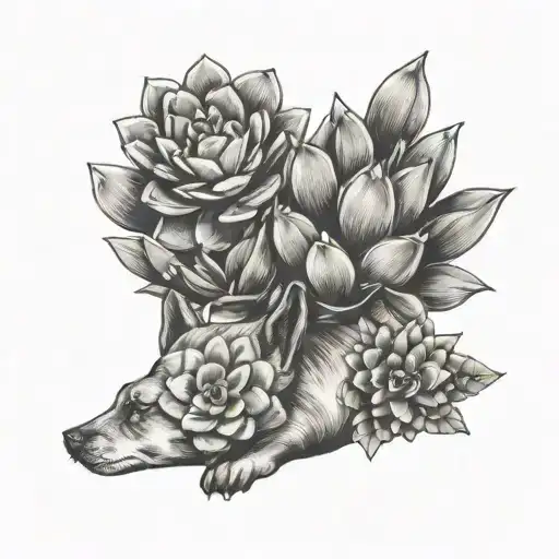 succulents, extra small silouets of birds and tiny dog paw tattoo design idea