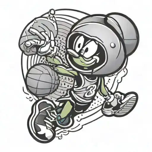 Marvin Martian playing basketball tattoo design idea