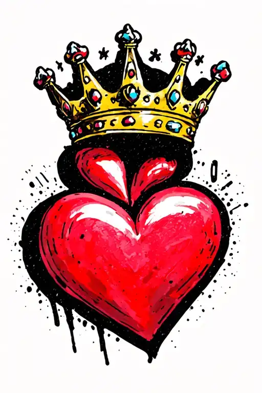 red heart with a kings crown on top half tattoo design idea