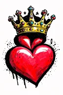 red heart with a kings crown on top half tattoo design idea