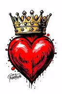 red heart with a kings crown on top half tattoo design idea