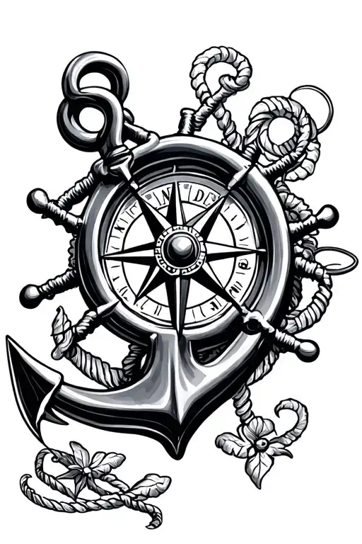 anchor with compass and steering wheel tattoo design idea
