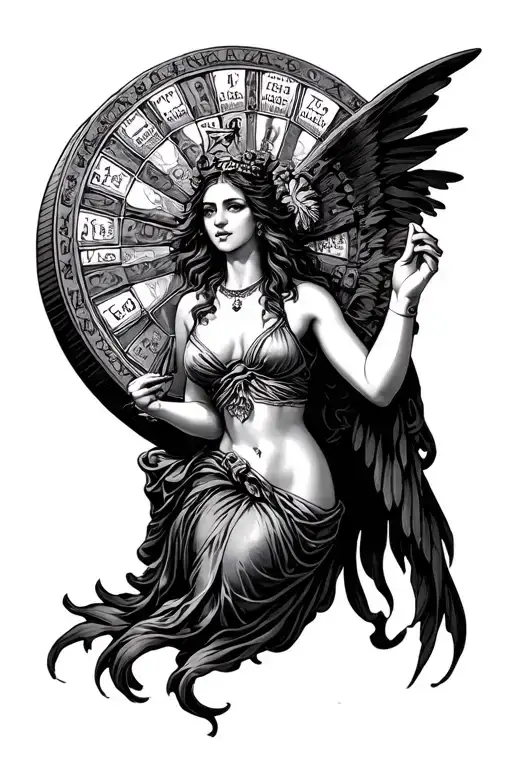 tyche holding wheel of fortune tattoo design idea