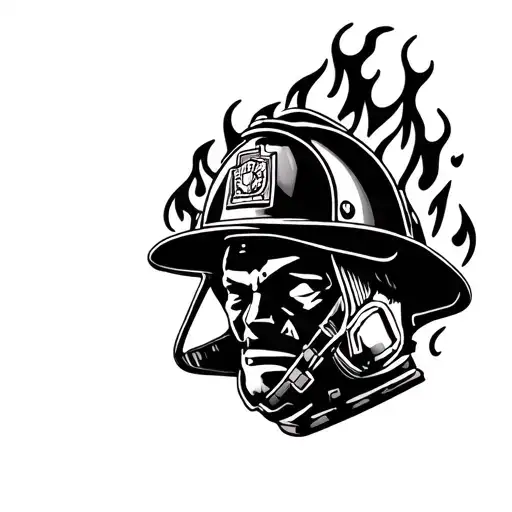 firefighter helmet engulfed in flames tattoo design idea