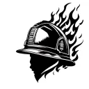 firefighter helmet engulfed in flames tattoo design idea