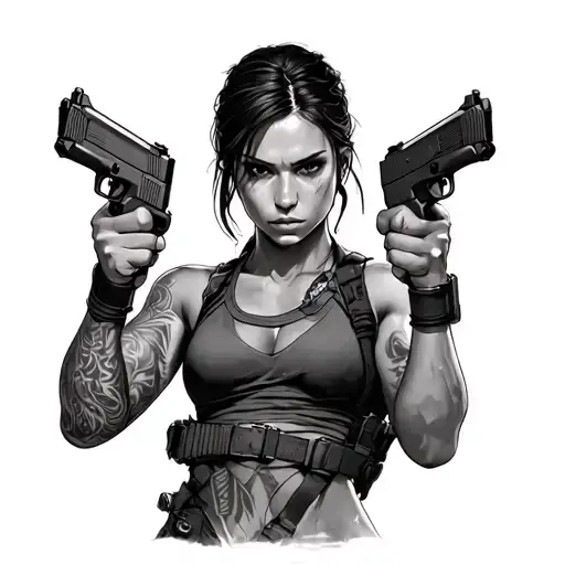 Lara Croft holding her dual pistoles tattoo design idea