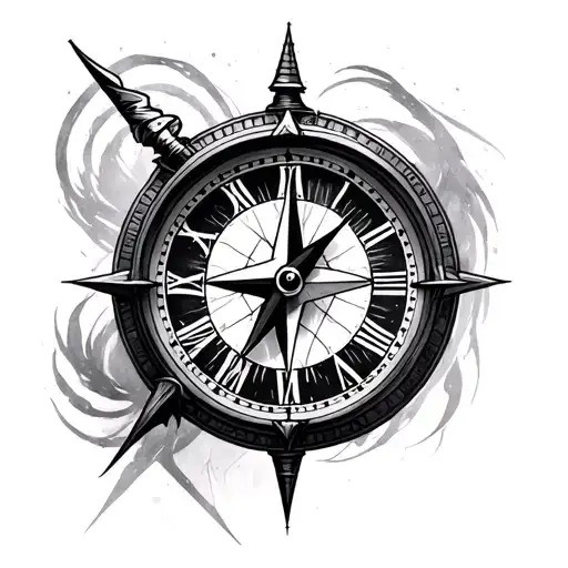 Half Compass Half Clock tattoo design idea