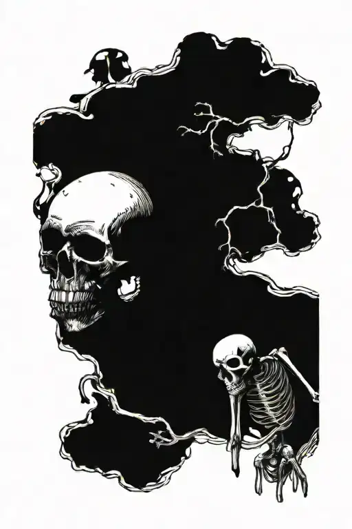 skeleton ripping out mind and heart  tattoo design idea