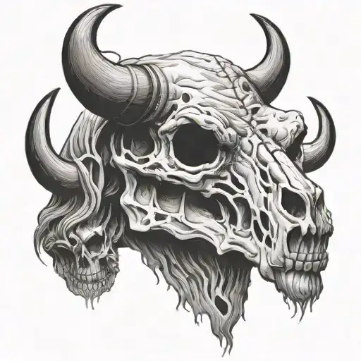 Buffalo skull face realistic black tattoo design idea